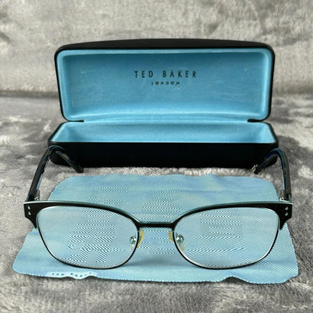 Ted Baker Brow Line Glasses Frames Only B237 Black W Blue 49-16 130mm With Case